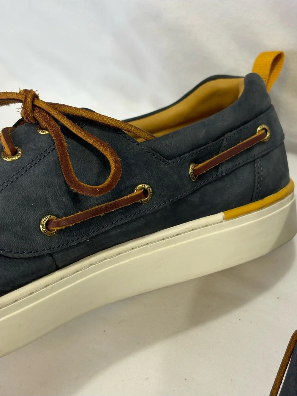 Sperry Top Sider Gold Cup Blue/Gray Suede Boat Shoes w/Brown Laces SZ 12 $200